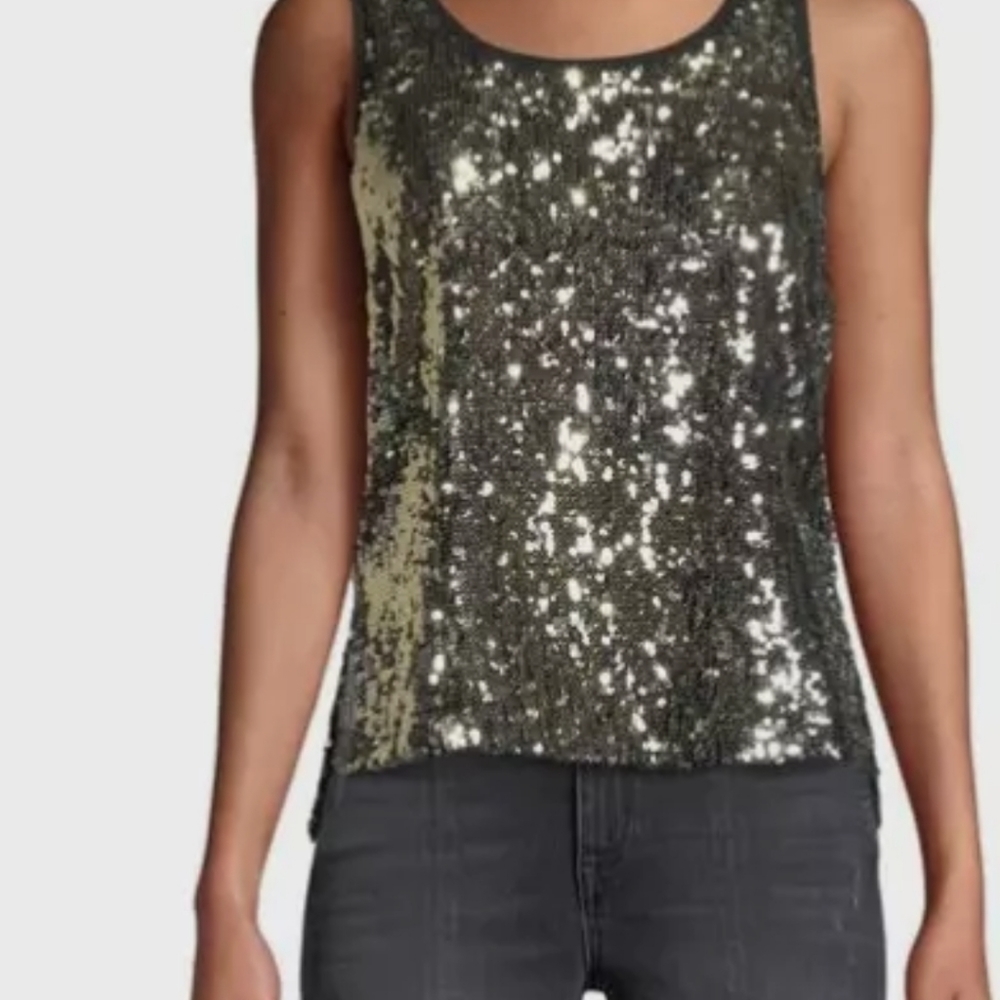 Sequin Top Animal Print Green Sleeveles Studio F